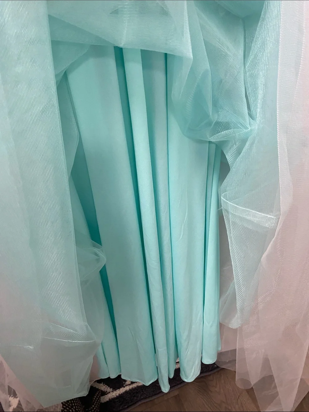 Aqua Floral Appliqué Tulle Gown